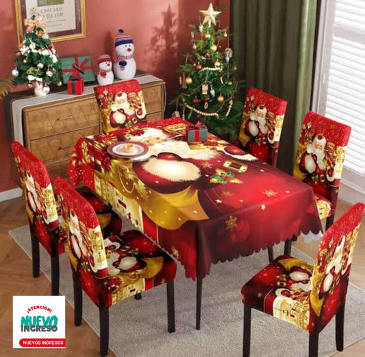 Pack Fundas de Sillas + Mantel Navideño🎅