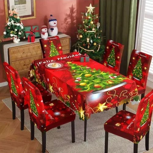 Pack Fundas de Sillas + Mantel Navideño🎅