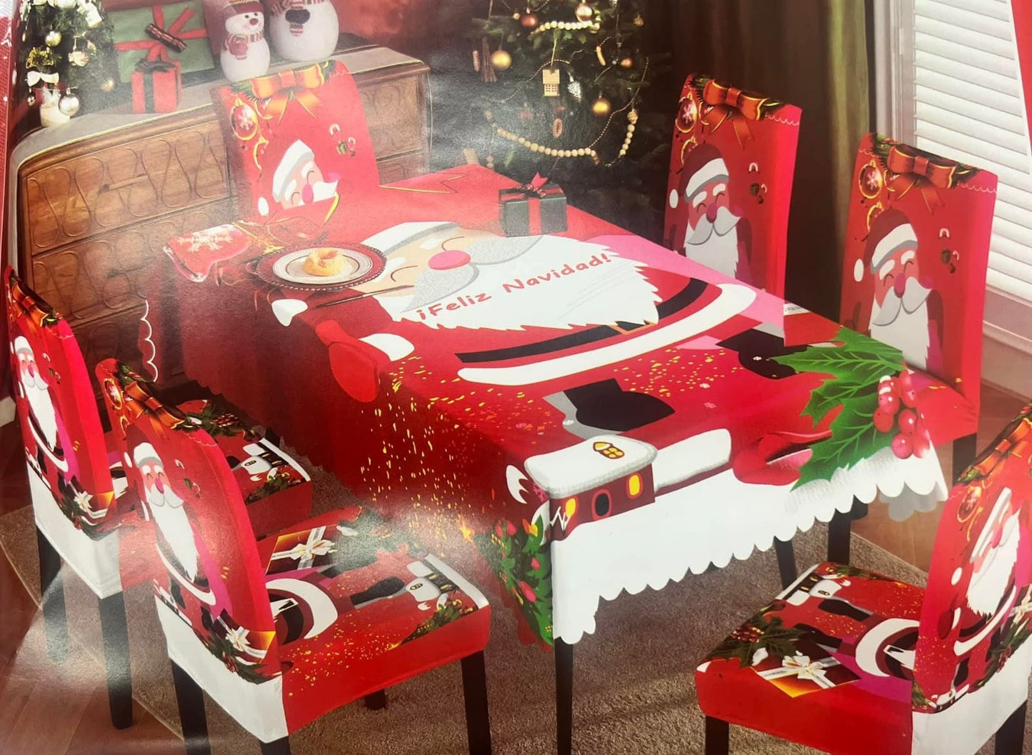 Pack Fundas de Sillas + Mantel Navideño🎅